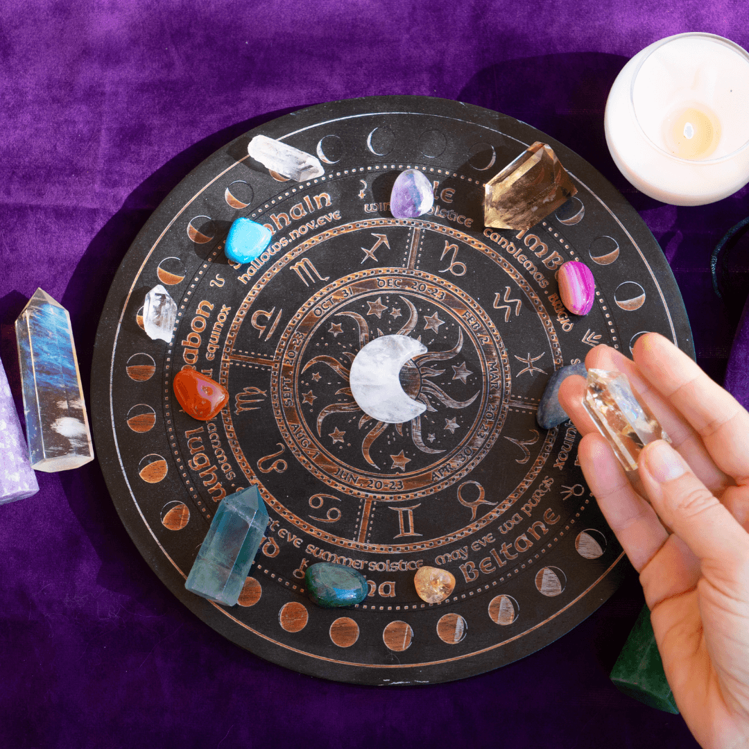 Collection of healing crystals with spiritual energy