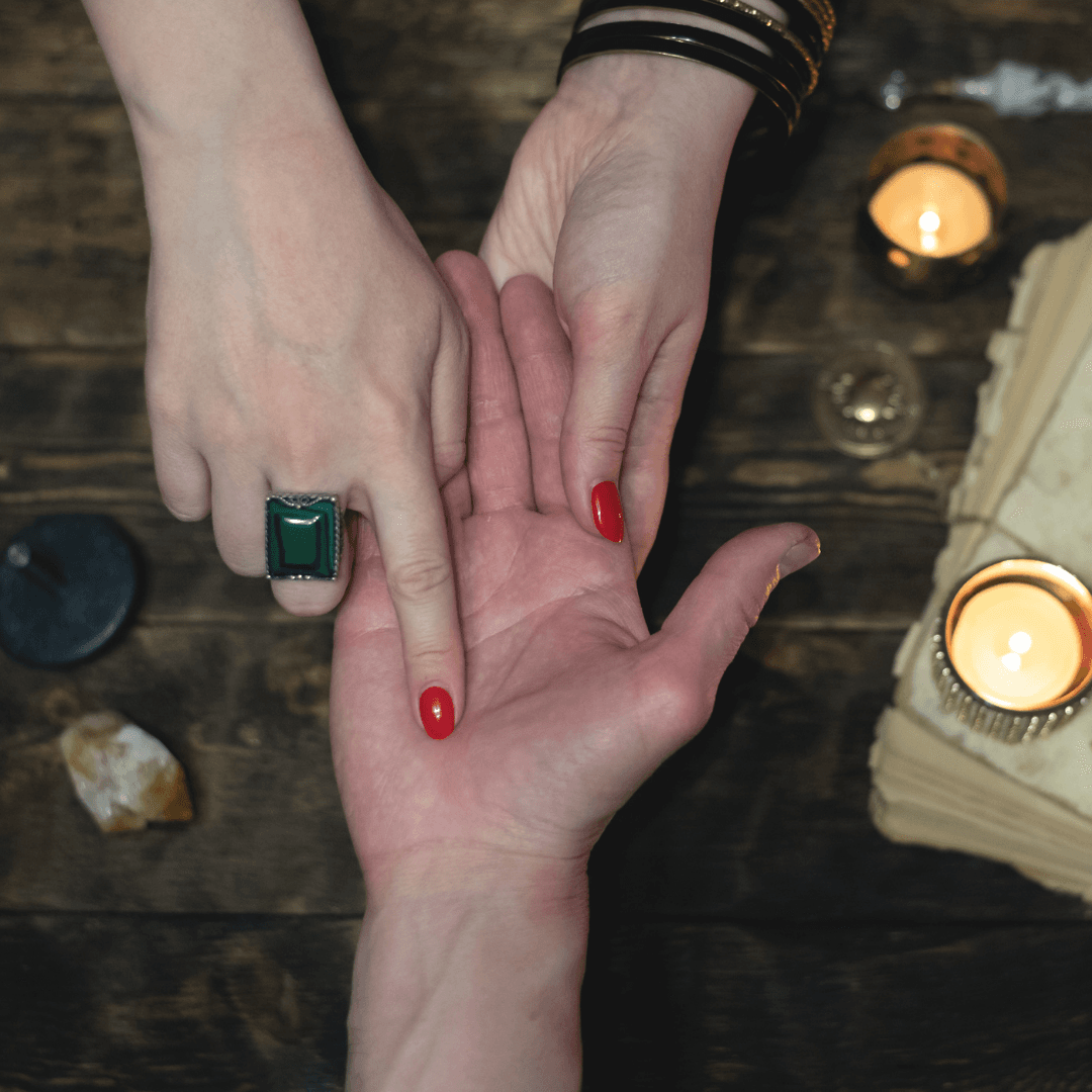 Detailed view of a hand with palm lines being analyzed