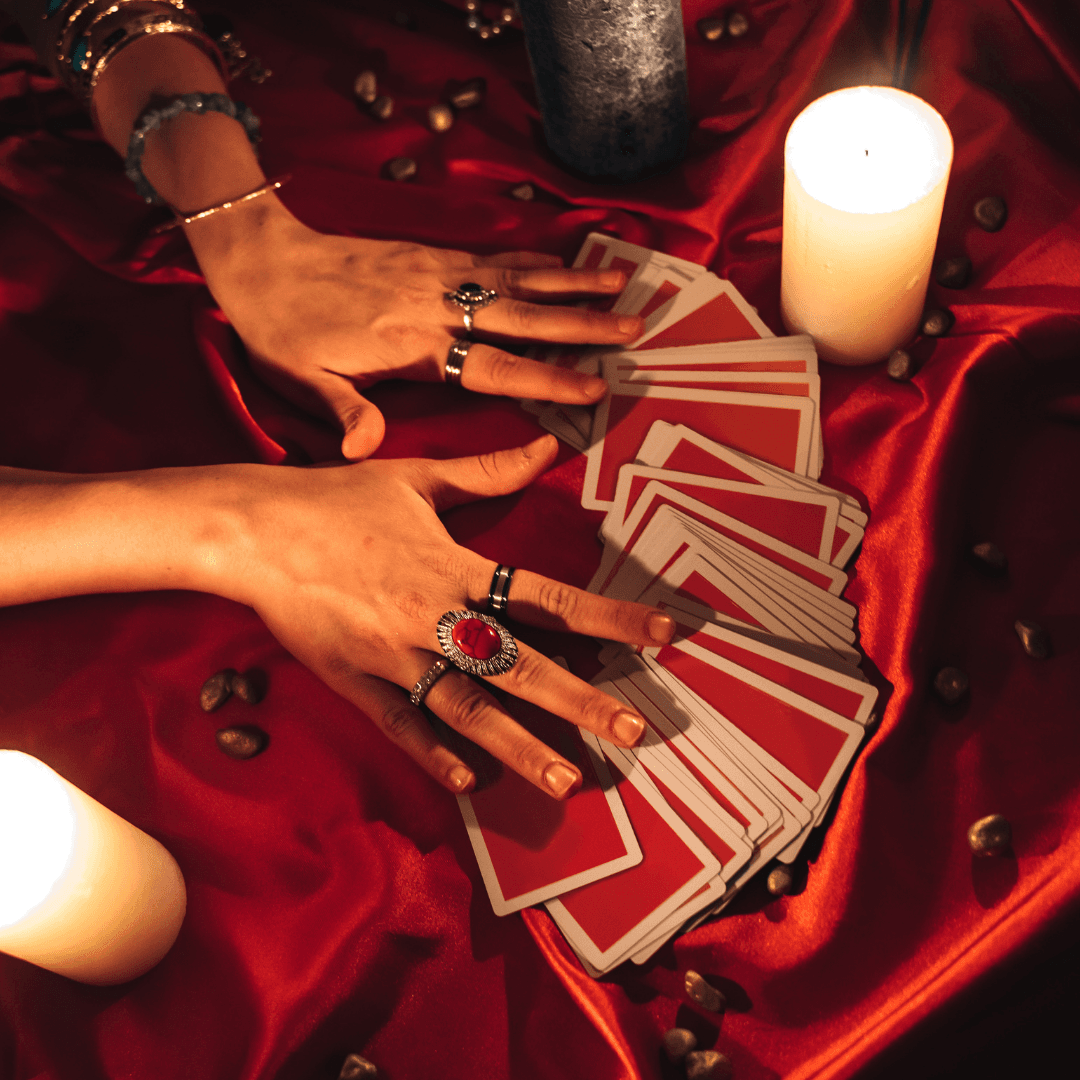 Mystical tarot cards spread out for a reading